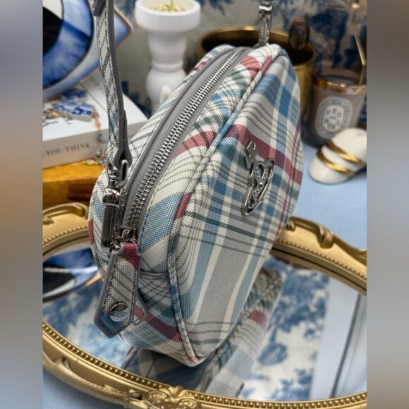 🆕 VIVIENNE WESTWOOD 🧿 NWOT Anna Camera Bag, Red/Blue Madras Check - AUTHENTIC - Picture 4 of 14
